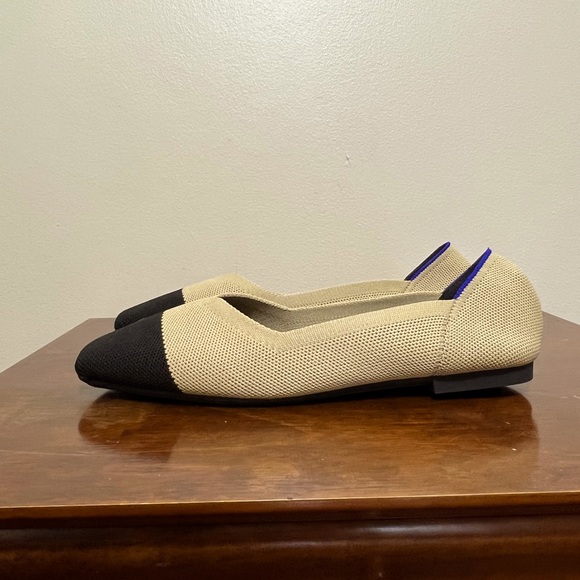 New tan and black color block square toe knit slip on flats size 8.5 - Picture 6 of 13